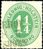 Schleswig-Holstein Bahnpost & andere Entwertungen 1 1/4 Schilling ITZEHOE / . 8. II / ELMSHORN, three straight line cancel, clear on extremely fine copy green, photo expertize Carl Aage Moell -