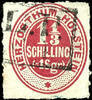 Schleswig-Holstein Bahnpost & andere Entwertungen 1 1/3 Schilling L. P. No. 3, box cancel of 2 lines complete and in fact clear bright red carmine, sound, photo expertize Carl Aage Moeller BP -