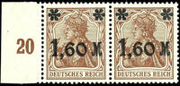 Deutsches Reich 5 Pfennig 1, 60 M. On brown, shining overprint, horizontal pair from left margin of sheet, mint never hinged, very fine, photo expertize -
