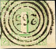 Thurn & Taxis 1 Kr. Green, having bright colours, right lower corner of the sheet with centric clear four ring cancel 265 from Sonneberg, at -