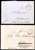 Thurn & Taxis Ortsstempel WEILBURG 29 1 1856 respectively WEILBURG 27 8 1858 - single circle postmark with JZ, on two in red 9 respectively in blue -