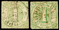 Thurn & Taxis Postscheine OPPENHEIM NIERSTEIN - small postal agency single circle cancel, with data from 31.3.1867 and 11.4.1867 on two pieces 1 Kr. V. Is -