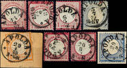 Thurn & Taxis Nachverwendungen APOLDA - single circle cancel, with data from 1872 to 1874 on particular stamps Michel no. 4 (3), 5 and 19 (2) as well on piec -