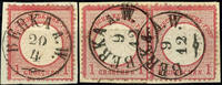Thurn & Taxis Nachverwendungen BERKA A. W. - single circle cancel, each clear on pieces 1 Gr. Respectively horizontal pair 1 Gr. Large shield, as usual smal -