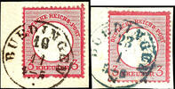 Thurn & Taxis Nachverwendungen BUEDINGEN - single circle cancel, in black respectively in blue endorsing ink on two letter pieces 3 Kr. Large shield. The sta -