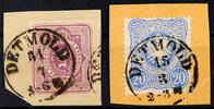Thurn & Taxis Nachverwendungen DETMOLD - single circle cancel, on two letter pieces DR 5 and latter expertized Haferkamp -