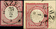 Thurn & Taxis Nachverwendungen ECHZELL - single circle cancel, centric and straight on 3 Kr. Small breast shield as well complete on piece 3 Kr. Large shield -