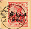 Belgien Stempel AMAY 1 VI 1918 ; S.O.T.N on package cards cut 10 C. -