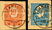 Oberschlesien Stempel LABAND 11.4.20, circle grate segment cancel with three Stars, clear on two letter pieces -