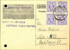 Bizone 3 Pfg. First issue of stamps for Germany after WW II., block of four properly franked late usage on commercial used postcard (pu -