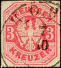 Thurn & Taxis Nachverwendungen HÖHR 7 10 (1867) - two ring cancel, straight mounted on Prussia 3 Kr., top left minimal scissors separation -