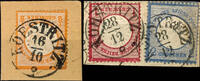 Thurn & Taxis Nachverwendungen KOESTRITZ - single circle cancel, wonderful clear on postcard coupon 1/2 Gr. Large shield (above scissors separation) and on p -
