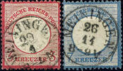 Thurn & Taxis Nachverwendungen MEININGEN - single circle cancel, clear on 3 and 7 Kr. Large shield, defects -