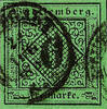Württemberg 6 Kr. On bluish green, type III, having bright colours, on all sides superb item with enormous margins with two ring cancel from -