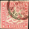 Württemberg 9 Kreuzer carmine neat cancelled, superb in every respect (choice copy), Michel 100.- -