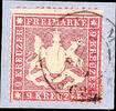 Württemberg 9 Kreuzer medium red carmine on thin paper, not completely perfectly perforated piece on superb piece, expertized Heinrich BPP, Michel 32 -