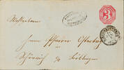 Württemberg Postablage-Stempel KIRCHHEIM and T. Small postal agency DETTINGEN A. SCHL. , oval cancel, on postal stationery cover 3 Kr., together with three c -