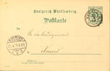 Württemberg Stempel ab dem 01.07.1875 BERNLOCH 20 / 4 99 - three circle cancel, on postal stationery postcard 5 Pfg to Neuwied -
