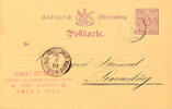 Württemberg Stempel ab dem 01.07.1875 OWEN 10 5 87 - three circle cancel, on postal stationery postcard 5 Pfg to Brunswick -