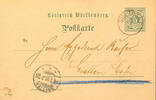 Württemberg Stempel ab dem 01.07.1875 SULZDORF 4 3 99 - single circle cancel, on postal stationery postcard 5 Pfg to Bretten -