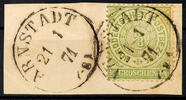 Norddeutscher Postbezirk Ablöser-Stempel ARNSTADT 21 1 71 - replacement single circle cancel, clear on piece 1/3 Gr. Perforated -