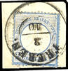 Deutsches Reich 2 Gr. Blue, small breast shield, plate flaw XX, with Hanover two ring cancel FREREN on piece, photo expertize Sommer BPP exce -