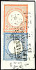 Deutsches Reich 2 Kreuzer reddish orange, small breast shield and 7 kreuzer gray ultramarine, large shield, mixed franking on piece with cancellation thr -