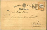 Deutsches Reich 1/2 Groschen 1 / orange (1 corner round), plate flaw circle breach under CH from German, on postcard from BERLIN STETTINER railway statio -
