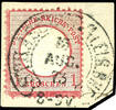 Deutsches Reich 1 Groschen large shield, carmine, special feature: about 2, 5 millimeter downward displaced embossment, cancelled by horseshoe cancel S -