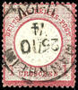 Deutsches Reich Groschen 1 Gr. Carmine, large shield, centric inverted single circle postmark MANNHEIM 26 10 74, currency-foreign use one stamp in the -