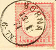 Deutsches Reich 1 Gr. Carmine with beautiful double contour of the inner circle, with North German Postal District single circle. BORNA 13.1.74 -