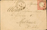Deutsches Reich NIEDERBRONN 1/2 75 - single circle cancel, Lorraine, clear on cover 1 Gr. To Mulhouse, small defects -