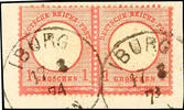 Deutsches Reich Schilling IBURG 17 8 74 - large single circle postmark with time, transition postmark, on piece horizontal pair 1 Gr., in the lower fra -