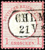 Deutsches Reich 1 Gr. Carmine, large shield, plate flaw Ib blain under Reichs (field 150), missing part of the embossing at the bottom on the -