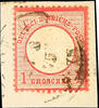 Deutsches Reich 1 Gr. Carmine with clear plate flaw broken H in German (field 94) on piece, impeccable, photo expertize Sommer BPP, Michel 100 -