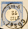Deutsches Reich 2 Gr. Dark gray blue, strong to the top off-center, with full and clear single circle. COSEL 27 / 2 72, on piece, sound -