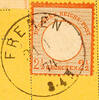 Deutsches Reich 2 1/2 Gr. Brown orange with full and clear single circle. FREREN 31.1.74, on yellow letter piece, superb in every respect (cho -