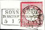 Deutsches Reich 3 Kr. Great breast shield, red dot over R from REICHS, fresh colours, as usual perforated on piece. The stamp became at the self -