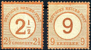 Deutsches Reich 2 1/2 Groschen 2 1/2 on large shield, brown and 9 on 9 kreuzer large shield, bright brown orange, two having bright colours and faultless stam -