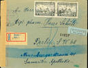 Serbien Multiple franking over 7 Din. (2) on properly franked airmail foreign countries R letter to Berlin with dispatch postal stamp VR -