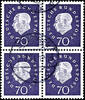 Bundesrepublik Deutschland 70 Pfennig Heuss, block of four, sound, used, two values have each a minimal shortened tooth, photo expertize Schlegel BPP, Michel 500.- -