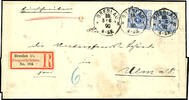 Deutsches Reich 20 Pfennig crown / eagle brigth lilac ultramarine, vertical pair, partly a little irregular perforated, on properly franked registered let -
