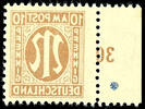 Bizone 10 Pfg. First issue of stamps for Germany after WW II., German printing, perforated 11, wide stamp, right margin copy, mint neve -