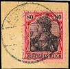 Deutsches Reich 80 Pfennig Germania, war time printing, carmine red (metallic glossy), used with date bridges WUSTERHAUSEN 26.3.19 9-10, very fine, phot -