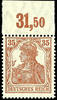 Deutsches Reich 35 Pfennig Germania brown ocher, upper margin of plate pressure piece (field 9), mint never hinged, very fine, unsigned, photo expertize D -