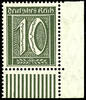 Deutsches Reich 10 Pfennig numerals, black olive, corner margin piece lower right in the rotary printing, mint never hinged, very fine, signed, photo expe -