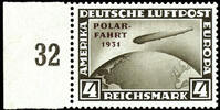 Deutsches Reich 4 Reichsmark 4 Reichmark Polar travel, from left margin of sheet, mint never hinged, manufactured gum defect, unsigned, photo expertize Hans -