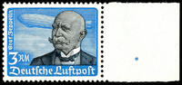 Deutsches Reich 3 Reichsmark 3 Reichmark airmail issue 1934 Count Zeppelin, horizontal gum rippling, from right margin of sheet, mint never hinged, very fi -