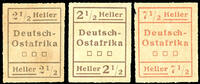 Deutsch-Ostafrika 2 1/2 Heller 2 1 / both types and 7 1 / type II, provisional issue from Wuga, as issued without gum, Michel 210.- -