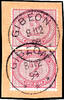 Deutsch-Südwest-Afrika Vorläufer 2 Mark reddish carmine, vertical pair in outstanding quality with 2 full rarely postmarks GIBEON on money order coupon, definitely e -